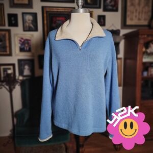 Kuhl Fleece Pullover Vintage Y2K Blue Quarter Zip‎ Sherpa Trim Sweater Womens XL